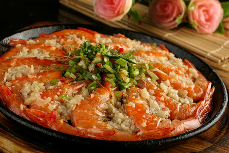 中式美食铁板煎虾图片