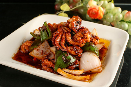 中式美食八爪鱼背景图片