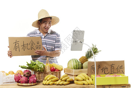 线上卖有机蔬菜水果的果农有机食品高清图片素材