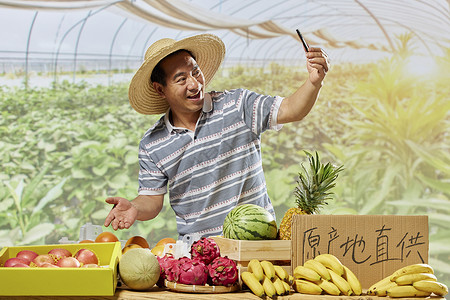在线上卖蔬菜水果的果农图片素材