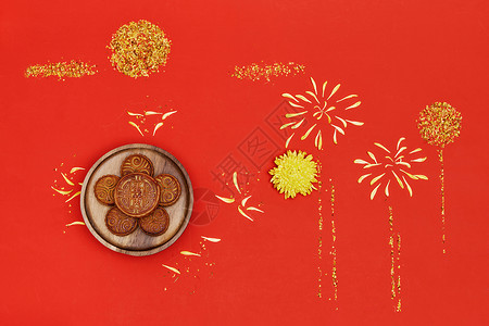 传统中秋月饼赏月概念图片