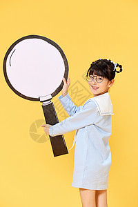 圆形小女孩边框拿着大号放大镜的小女孩背景