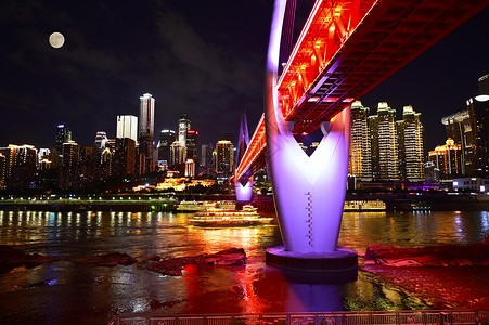 紫色夜桥美丽的重庆市渝中区夜景背景