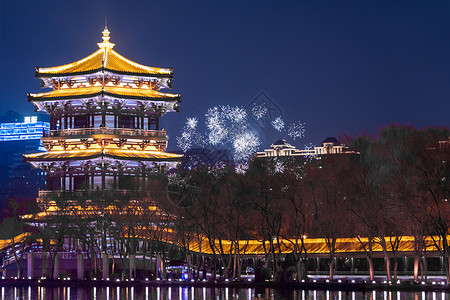 烟花城市素材大唐不夜城夜景背景