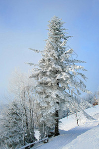 蓝天下山里的雪花覆盖背景图片