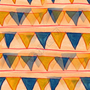 无缝橙色蓝水彩手工背景壁纸三角形背景图片
