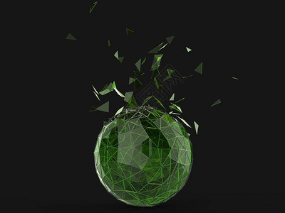 绿色玻璃粉碎低聚球体背景图片