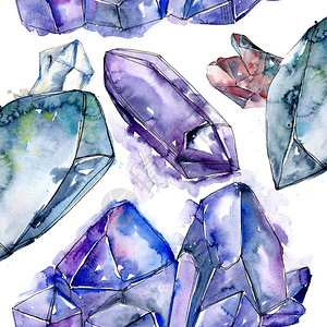 蓝色钻石岩首饰矿物无缝背景图案织物壁纸打印纹理几何石英多边形水晶石马赛克形背景图片