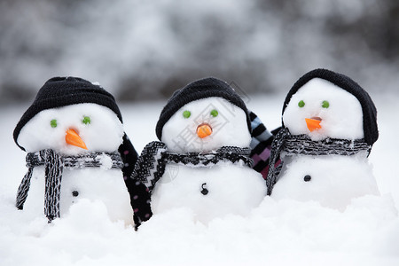 三个小雪人WiH帽和图片