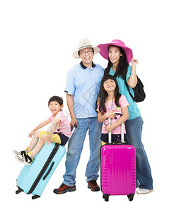 带着手提箱度过暑假的幸福家庭图片