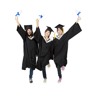 三名快乐的亚洲毕业学生图片