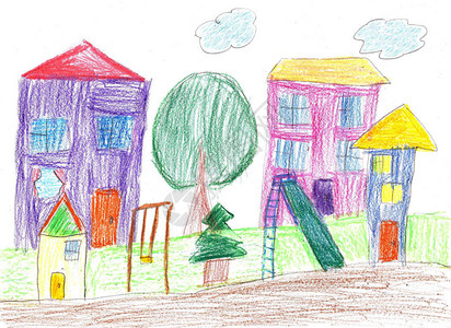 儿童绘画房子树背景图片