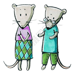 穿着衣服的滑稽卡通老鼠的插图手绘插图图片