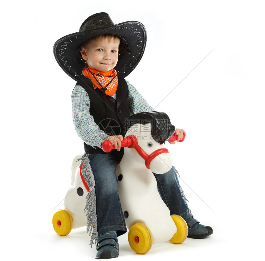 骑白马的牛仔孩子图片