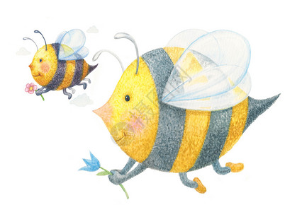 可爱的蜜蜂卡通水彩画图片