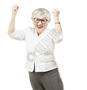开心欢呼的年长女性图片
