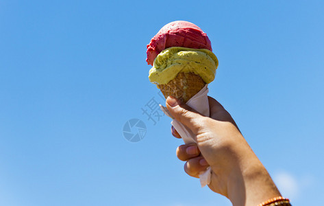 Gelati冰淇淋甜筒握在炎图片
