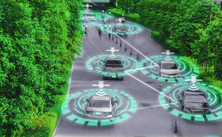 用于智能自动驾驶的未来智能汽车天才人工智能系统AI带GPS信号的驾驶控制和跟踪概念概念未来车图片