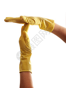 超时标志由戴着清洁手套的手显示图片