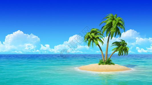 有棕榈树的热带沙漠岛屿休息节假日图片