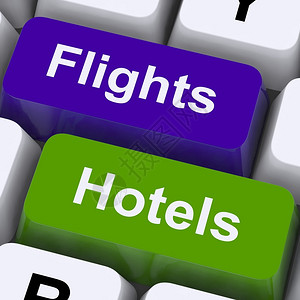 网上订票的海外旅行航班和酒店钥背景图片