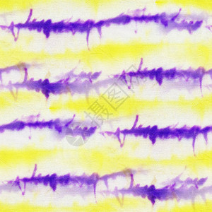 白色丝绸上有黄色和紫色条纹的无缝扎染图案手绘面料结节蜡染Shi图片
