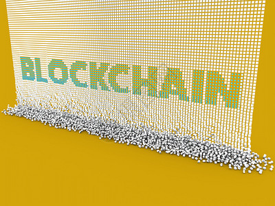 黄背景的块链加密货币分布式数据库过渡图示以黄图片