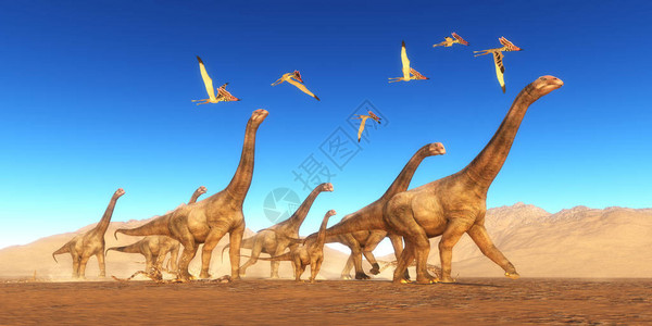 犹他州一群塔拉索德罗缪斯爬行动物飞过一群布朗托梅罗斯恐龙设计图片