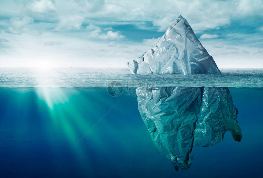 塑料袋环境污染与垃圾冰山图片