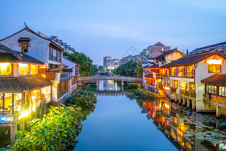 上海七宝古城夜景背景图片