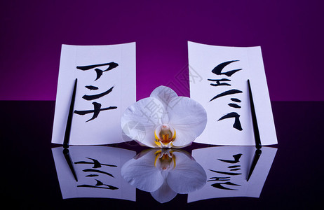 兰花筷子和两张日文卡片的组合图片