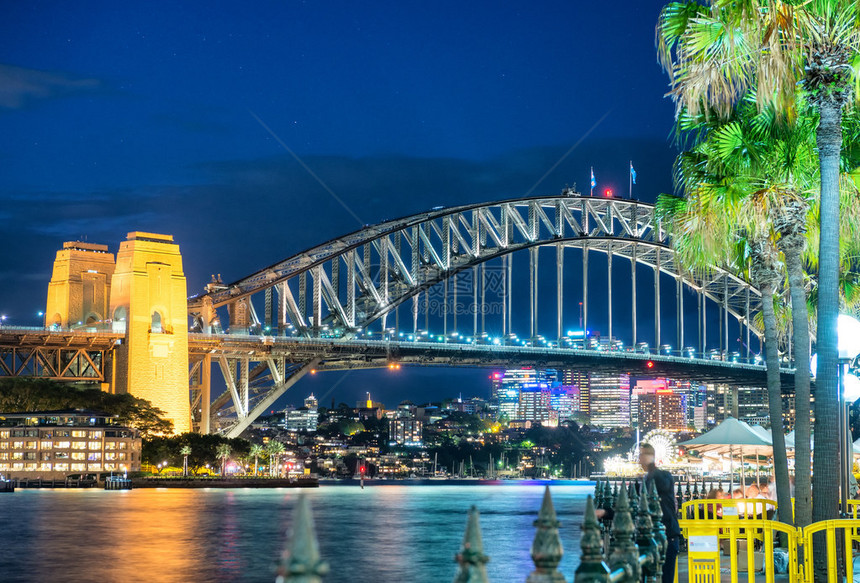 海港大桥的壮丽在黄昏悉尼图片