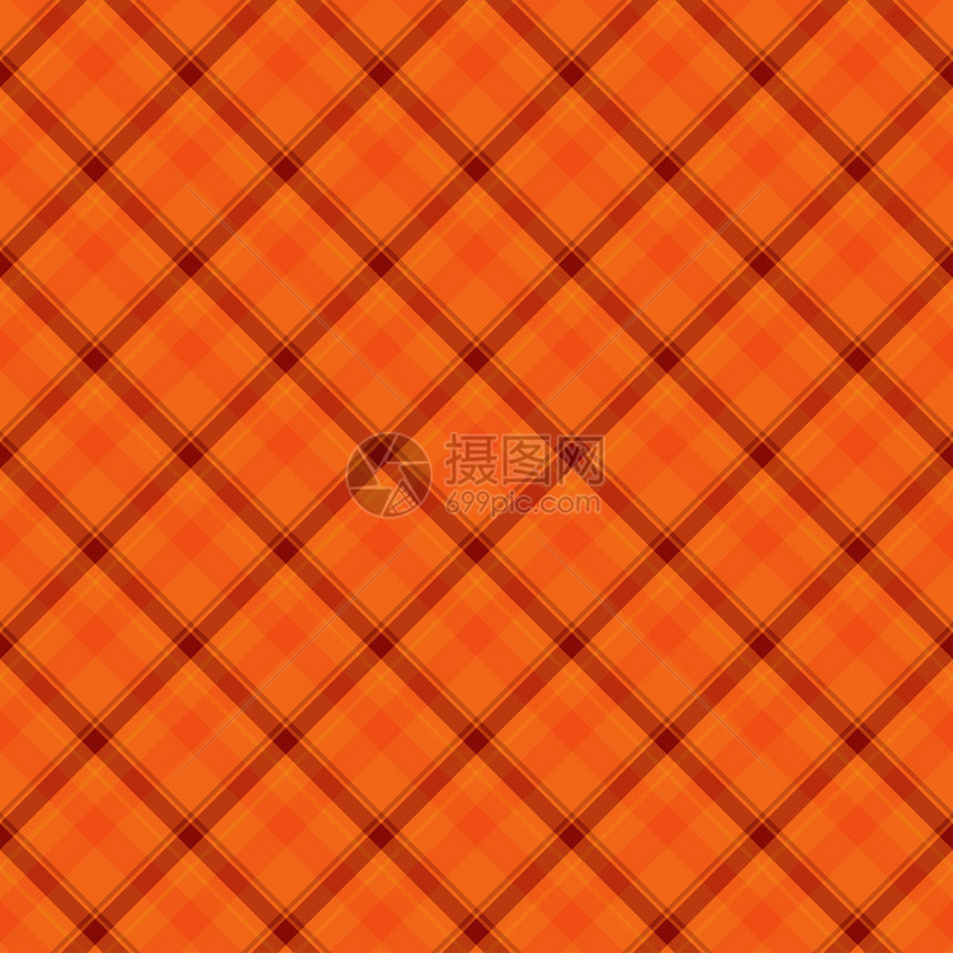 无缝且重复的橙色格子纹理织物背景图片