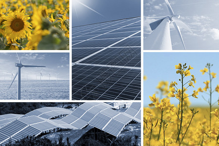 生态能源与太阳能电池风车向日葵和图片