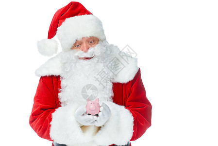 圣诞老人拿着被白色隔图片