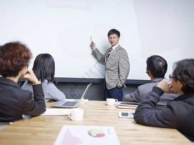 年轻人当着一小群人的面做演讲在图片