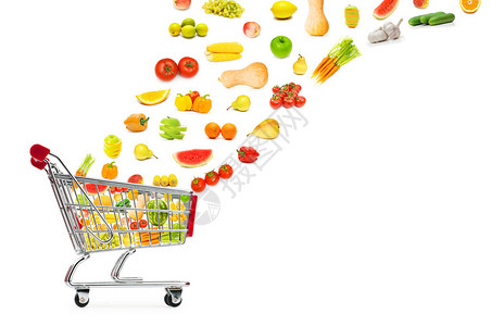 食品蔬果飞出购物车图片