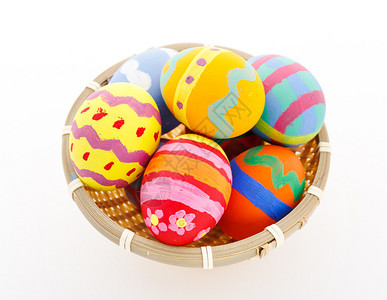 篮子里的彩绘复活节彩蛋背景图片