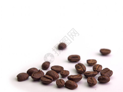 棕色咖啡豆放在白色背景上文图片