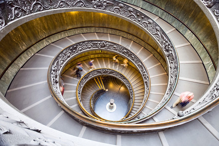 梵蒂冈博物馆的螺旋楼梯背景图片