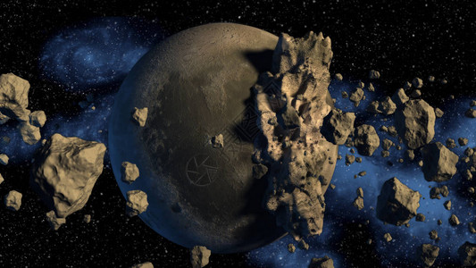 柯伊伯带3D小行星在类似月球的行星设计图片