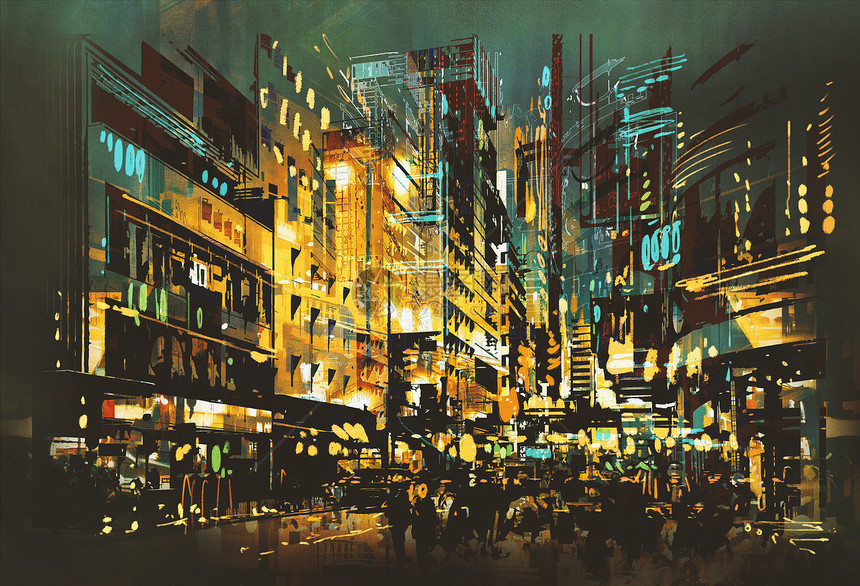 夜景城市景观抽象艺术绘画图片