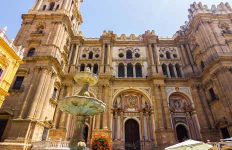 西班牙马拉加大教堂广场和西班牙马图片