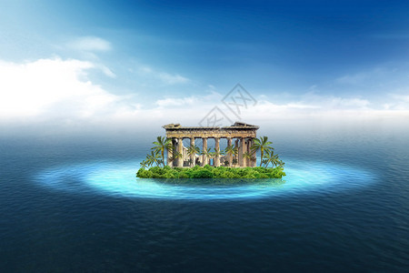 雅典在海洋中部热带岛屿的帕台农神庙Pat图片