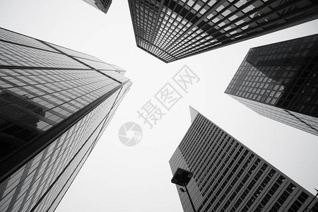 美国伊利诺伊州五座芝加哥建筑的黑白图像高耸的建背景图片