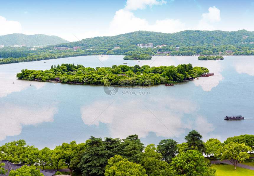西湖和杭州市的空中图片