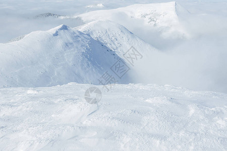 白雪覆盖Gorgany山脉图片