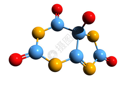 3D图像5Hydroxyisorate骨架式在白色背景下分离的尿酸氧化产物的背景图片