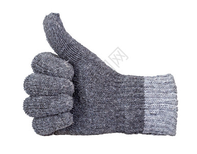 大拇指用手显示灰色针织羊毛手套与图片
