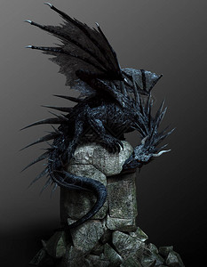 带翅膀和尖刺的黑色幻想龙背景图片
